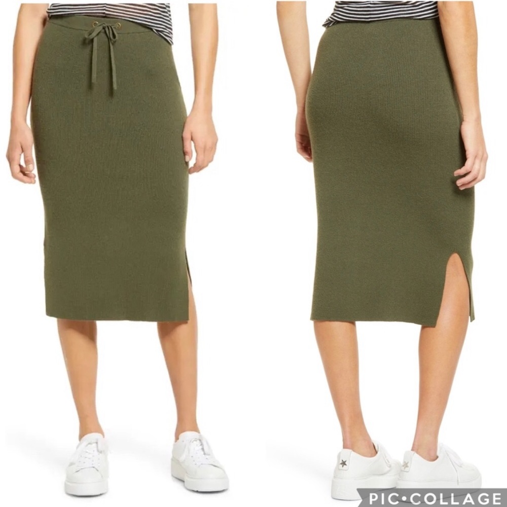 BLACK Caslon Ribbed Sweater Knit Midi Skirt L